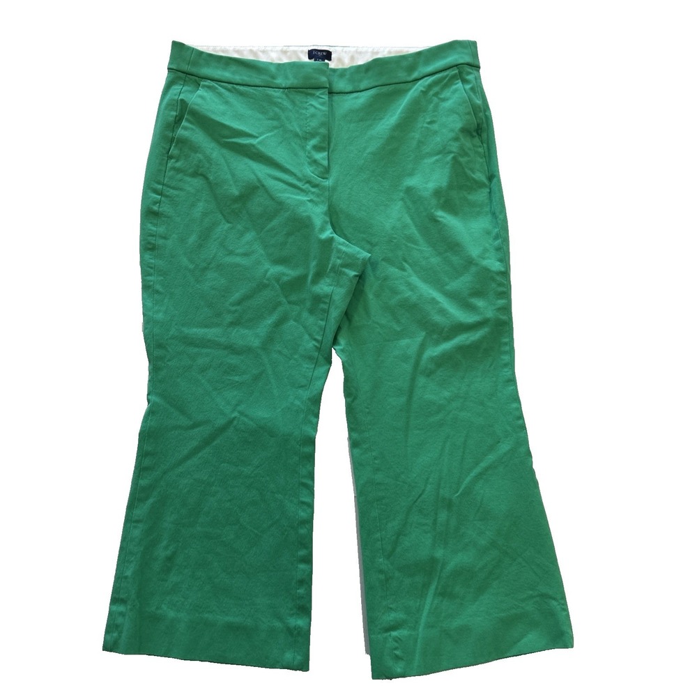 J.Crew Factory Women's Pants Size 16 Green Kelsey Cotton Flare Style #BG357